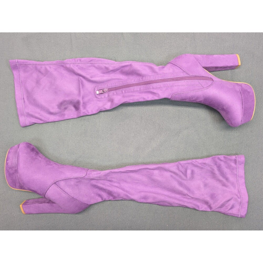 Purple Faux Suede Knee High Platform Boots Block Heel Size 6 Side Zip